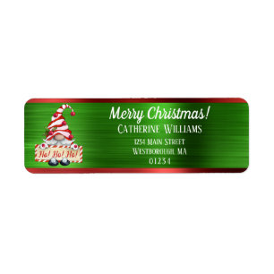 Merry Christmas Gnome Red Green Metallic Address L Return Address Label