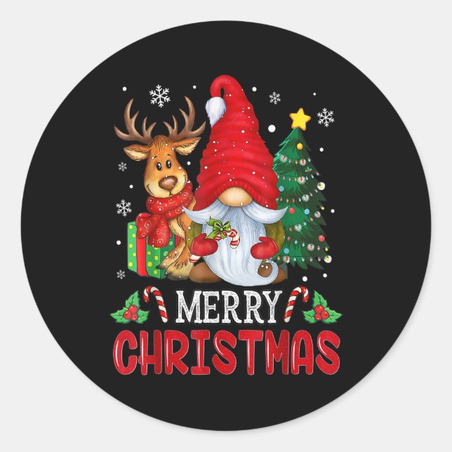 Merry Christmas Gnome Reindeer Family Matching Paj Classic Round Sticker (Front)
