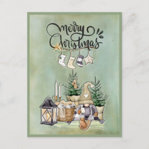 Merry Christmas Gnome Rustic Cosy Greeting Holiday Postcard