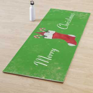 Merry Christmas Gnome Stocking Candy Canes Green Yoga Mat