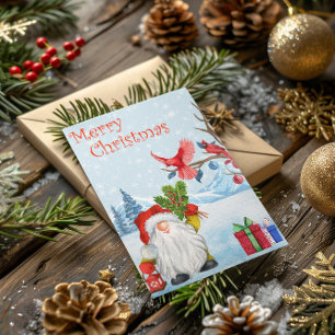 Merry Christmas Gnome Watercolor Snow Holiday Card