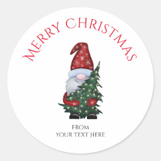 Merry Christmas Gnome With Glitter Christmas Tree Classic Round Sticker
