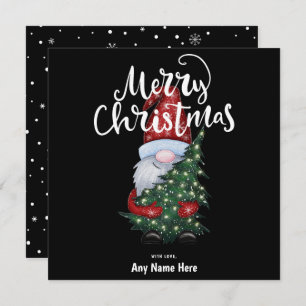 Merry Christmas Gnome With Glitter Christmas Tree Holiday Card