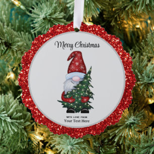 Merry Christmas Gnome With Glitter Christmas Tree Tree Decoration Card
