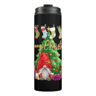 Merry Christmas gnome with his Christmas tree and Thermal Tumbler