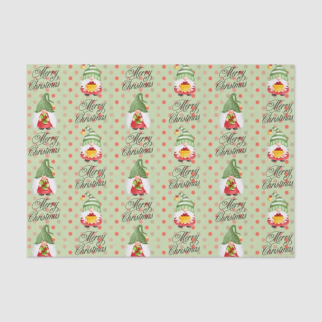 Merry Christmas Gnomes And Dots Tissue Paper (Front)