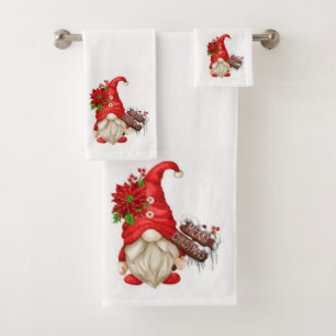 Merry Christmas Gnomes  Bath Towel Set