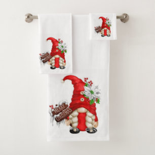 Merry Christmas Gnomes  Bath Towel Set