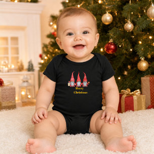 Merry Christmas Gnomes Black Baby Bodysuit