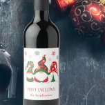 Merry Christmas Gnomes Cute Personalised Wine Label<br><div class="desc">Cute personalised labels for holiday gifts of wine featuring three Scandinavian-style gnomes with a seasonal red and green hats and snowflakes. You can easily personalise the "Merry Christmas" greeting and your name.</div>