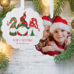 Merry Christmas Gnomes Cute Photo Tree Decoration Card<br><div class="desc">Cute personalised holiday greeting card that can also be used as a gift tag and tree ornament. The front features three Scandinavian-style gnomes with a seasonal red and green hats and you can personalise the "Merry Christmas" greeting and your name at the bottom. Add a photo on the back.</div>
