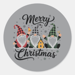Merry Christmas Gnomes Cute Xmas Holiday Tree Classic Round Sticker