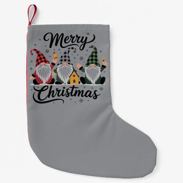 Merry Christmas Gnomes Cute Xmas Holiday Tree Small Christmas Stocking (Front)