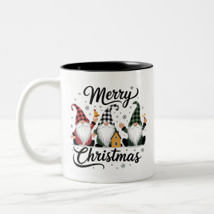Merry Christmas Gnomes Cute Xmas Holiday Tree Two-Tone Coffee Mug