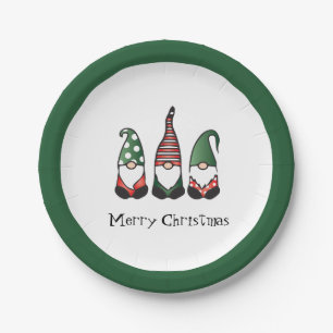 Merry Christmas Gnomes Green Paper Plate
