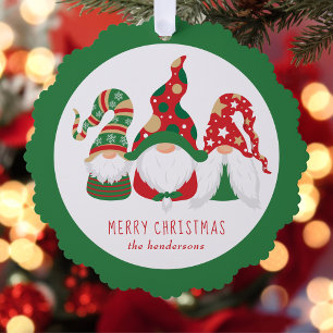 Merry Christmas Gnomes Green Tree Decoration Card