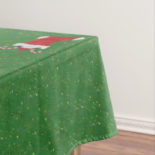 Merry Christmas Gnomes in Red Stockings Green Gold Tablecloth