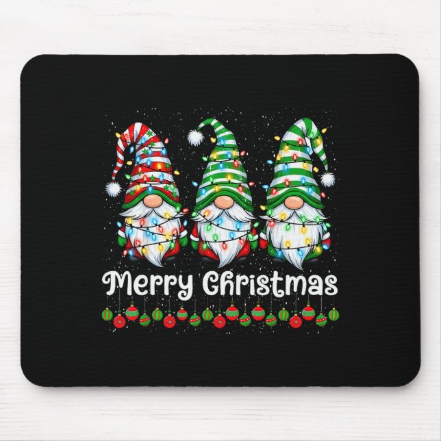 Merry Christmas Gnomes Light Family Gnome Xmas Mat Mouse Pad (Front)