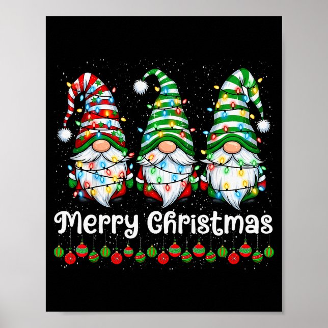 Merry Christmas Gnomes Light Family Gnome Xmas Mat Poster (Front)