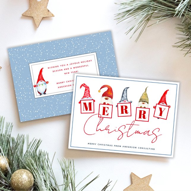 Merry Christmas Gnomes Personalised Business Holiday Card (Creator Uploaded)