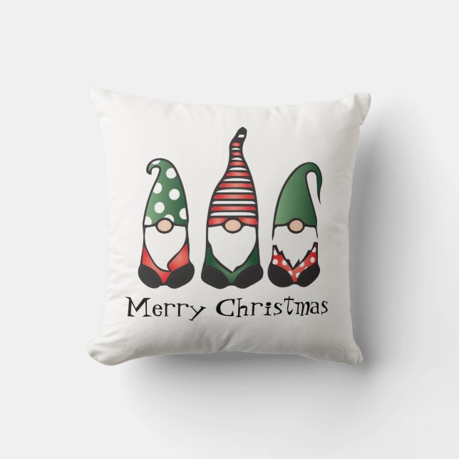 Merry Christmas Gnomes Red Green Cushion (Front)