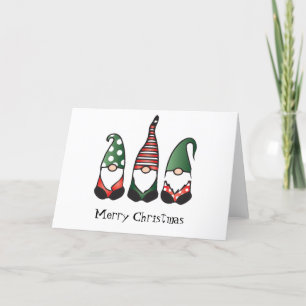 Merry Christmas Gnomes Red Green Holiday Card