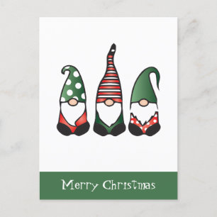 Merry Christmas Gnomes Red Green Postcard
