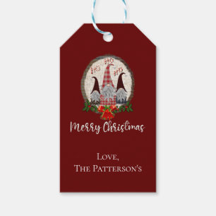 Merry Christmas Gnomes Red, Rustic, Plaid, Trendy  Gift Tags