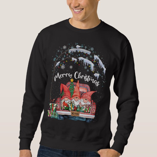 Merry Christmas Gnomes Red Truck Snow Xmas Tree Pa Sweatshirt (Front)