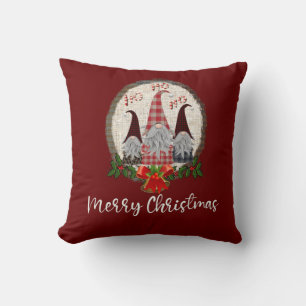 Merry Christmas Gnomes Rustic, Plaid, Trendy  Cushion