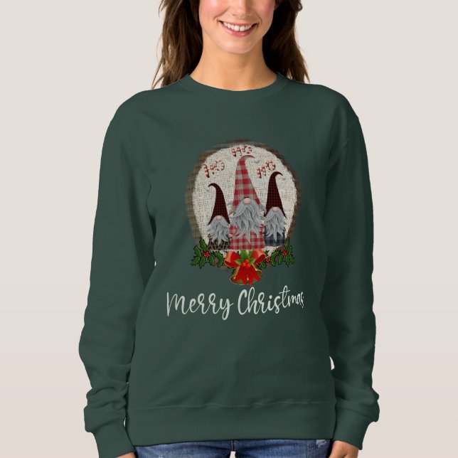 Merry Christmas Gnomes Rustic, Plaid, Trendy Sweatshirt (Front)