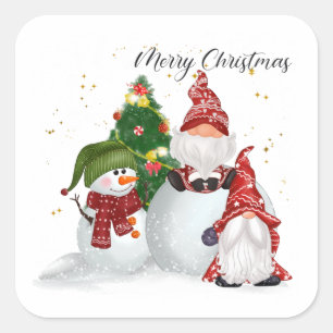 Merry Christmas Gnomes Snowmen Square Sticker