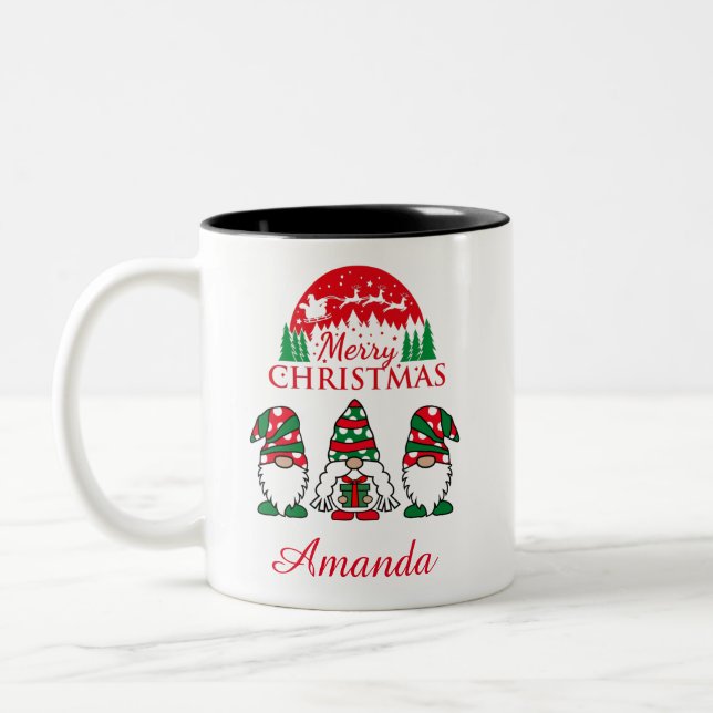 Merry christmas gnomes   Two-Tone coffee mug (Left)