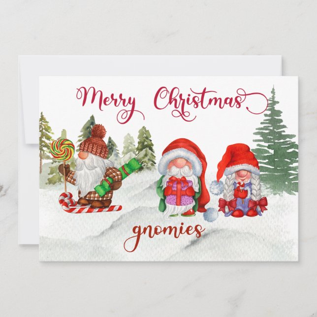 Merry Christmas Gnomies Gnome Holiday  Card (Front)