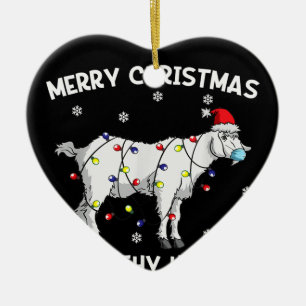 Merry Christmas Goat Face Mask Goat Santa Ceramic Ornament