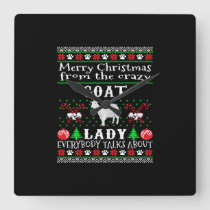 Merry Christmas Goat Lady Ugly Gift Square Wall Clock