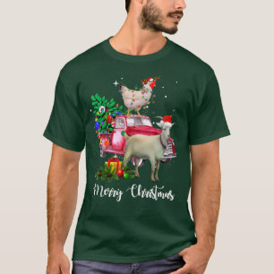 Merry Christmas Goats Chicken Lights Xmas Funny T-Shirt