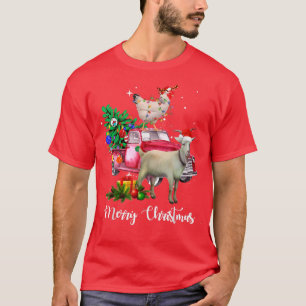 Merry Christmas Goats Chicken Lights Xmas Funny T-Shirt
