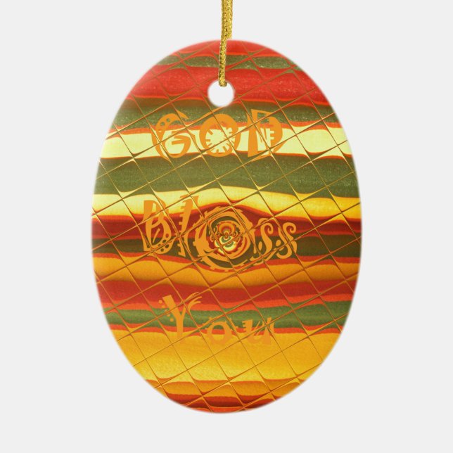 Merry Christmas God Bless You Colours Design Ceramic Tree Decoration (Front)