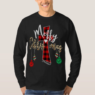 Merry Christmas God Cross Christian Buffalo Plaid T-Shirt