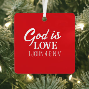 Merry Christmas God is Love Bible Verse Red Metal Tree Decoration
