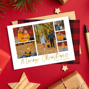 Merry Christmas Gold 6 Photo Buffalo Plaid