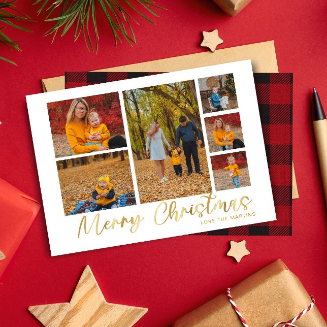 Merry Christmas Gold 6 Photo Buffalo Plaid (Creator Uploaded)