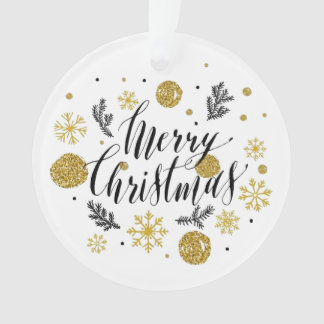 Merry Christmas Gold and Black Ornament