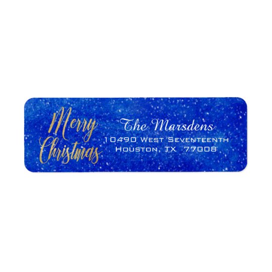 Merry Christmas Gold and Blue Custom Return Return Address Label