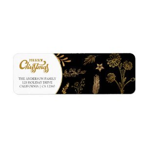 Merry Christmas Gold Arch Black and White Elegant Return Address Label