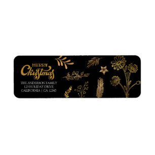Merry Christmas Gold Arch Black Elegant Address Return Address Label