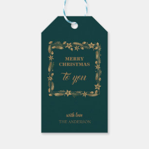 Merry Christmas Gold Arch Green elegant modern Gif Gift Tags