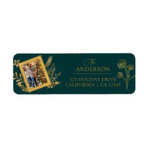 Merry Christmas Gold Arch Green Elegant Photo Return Address Label