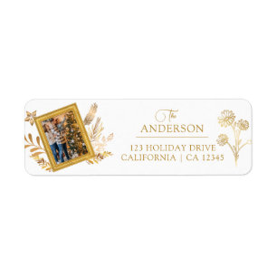 Merry Christmas Gold Arch White Elegant Photo Return Address Label